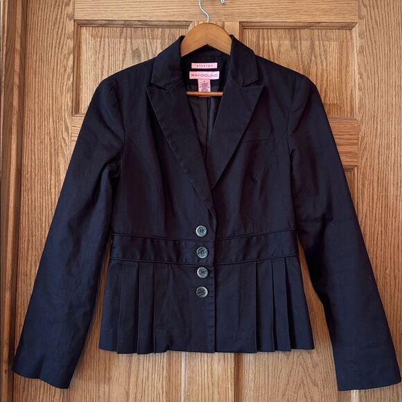 BANDOLINO Stretch 2000s Chocolate Brown PleatedPeplum Jacket Fitted Button Front - Picture 5 of 10